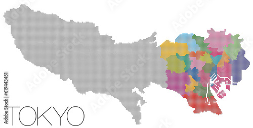 東京都ドット地図 23区 影付き TOKIO map