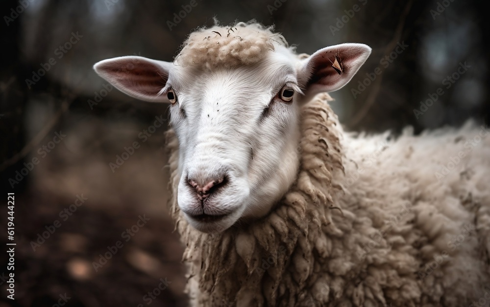 A close up of a sheep in a field. Generative AI