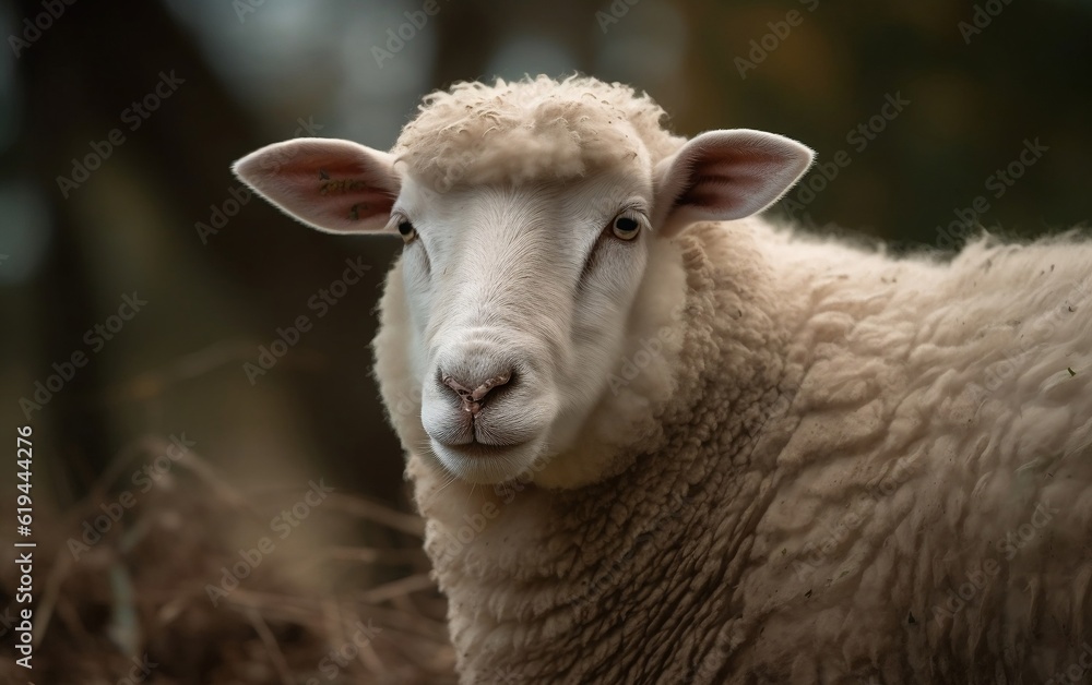 A close up of a sheep in a field. Generative AI