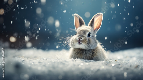 A rabbit is sitting in the snow in the snow. Generative AI.