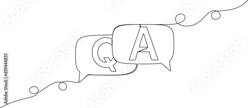 continuous single line drawing of Q and A in speech bubbles, questions and answers concept line art vector illustration