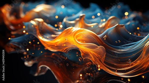 Flowing wave of light in blue and gold tones