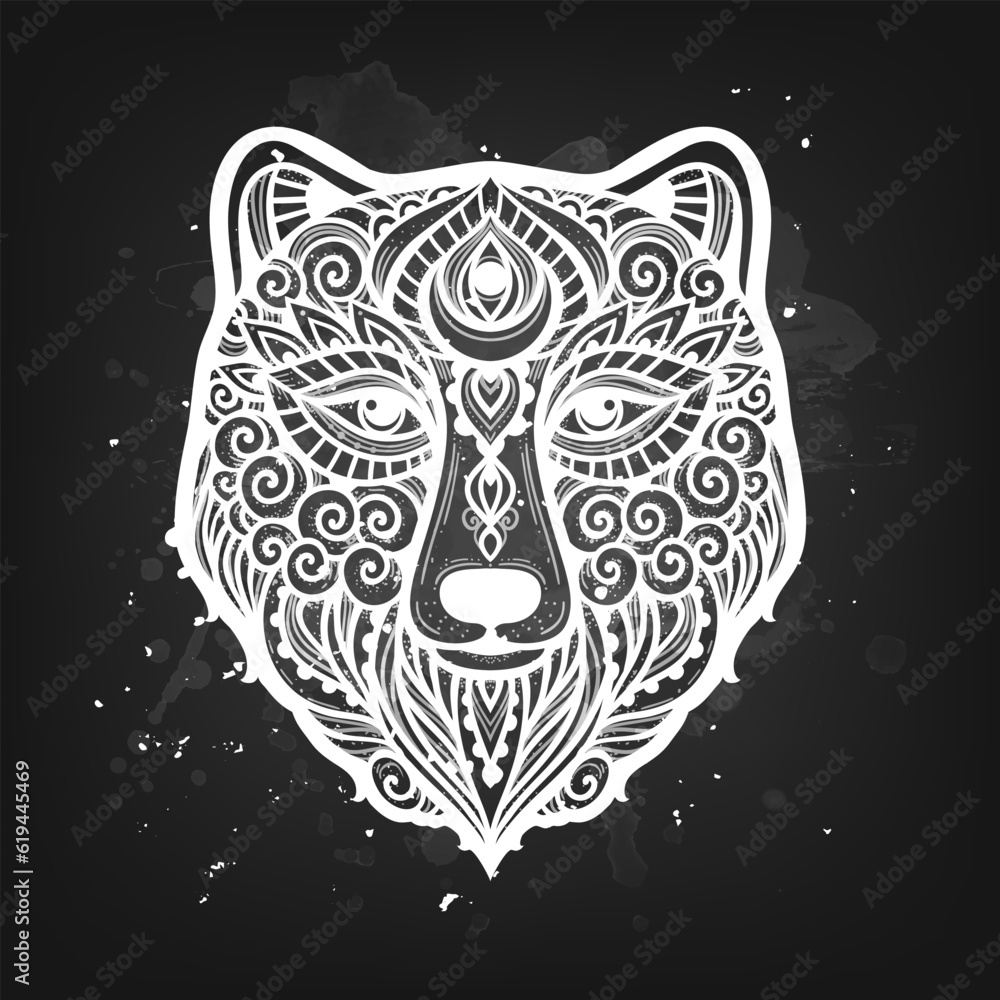 Bear mandala ornament. Vector illustration.