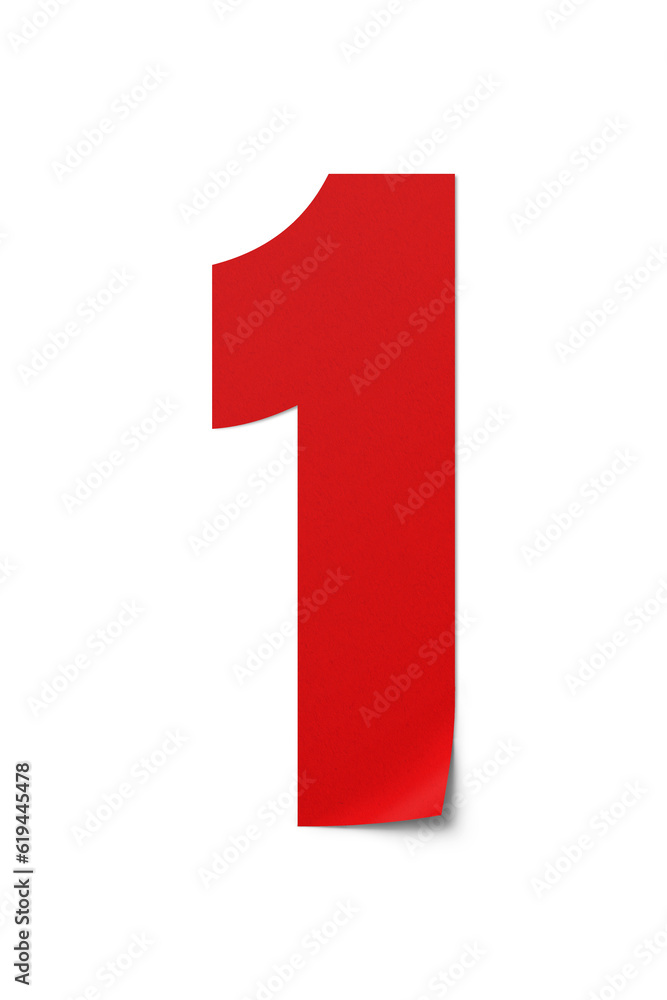 number cut paper 1 isolated red on transparent background number cut paper 1 isolated red on transparent background