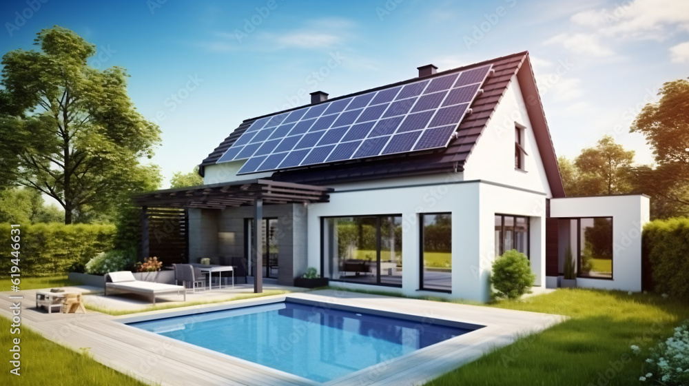 Sustainable Lifestyles: Solar Panel Roof Energy. Clean Power from the Sun for the Ecology.
Generative AI Sustainable Lifestyles: Solar Panel Roof Energy. Clean Power from the Sun for the Ecology.
Generative AI