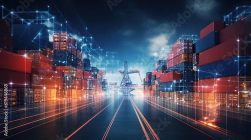 Logistics and transportation, Network distribution of Container Cargo, Ui, Smart logistics, shipping, Online goods orders worldwide, Innovation future, generative ai