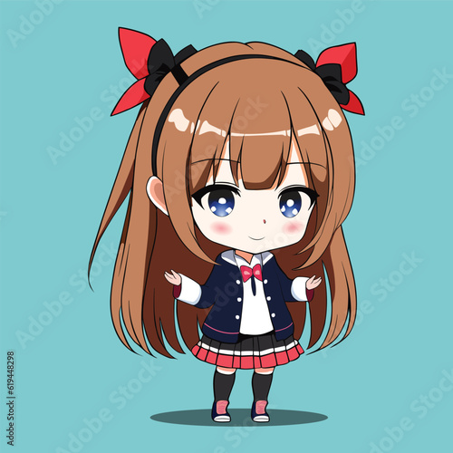 Cute chibi anime girl character. Cartoon illustration