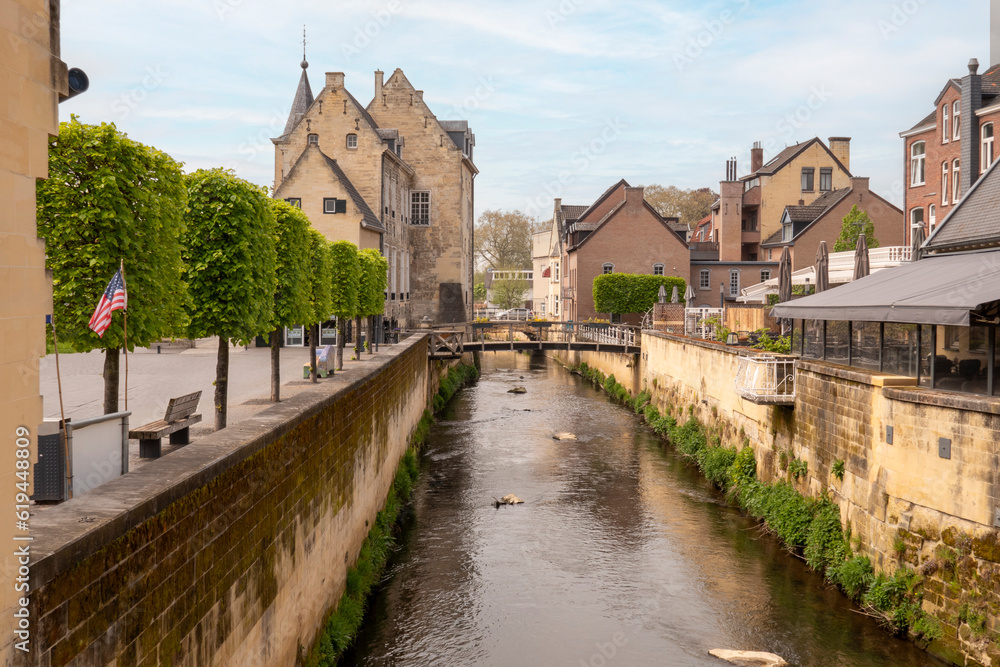 Old city Valkenburg in the Netherlands with river Geul