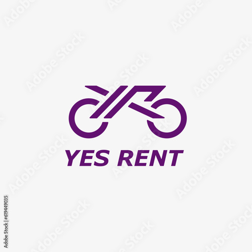 Bicycle shop vector illustration icon. Bike rental, service or store logo letter Y and R Isolated