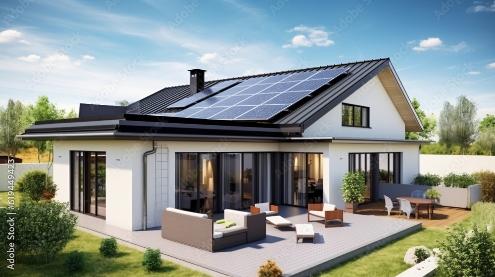 Sustainable Lifestyles: Solar Panel Roof Energy. Clean Power from the Sun for the Ecology.
Generative AI