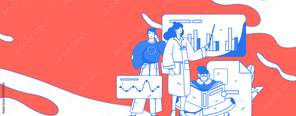 Fototapeta premium Medical Characters Anti-epidemic Flat Vector Concept Operation Hand Drawn Illustration 