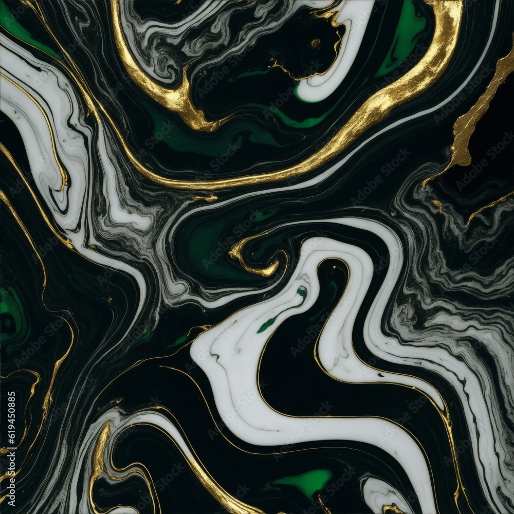Green Liquid Marble Texture with Golden and White Details