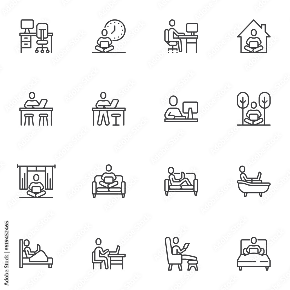 Coworking space line icons set Coworking space line icons set