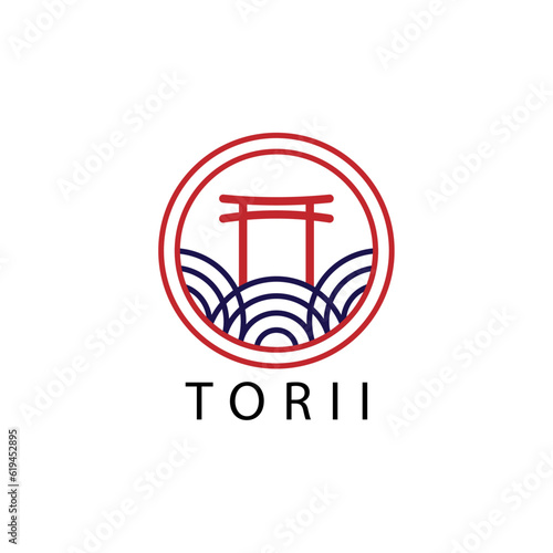 Japanese torii gate logo icon line art vector illustration design