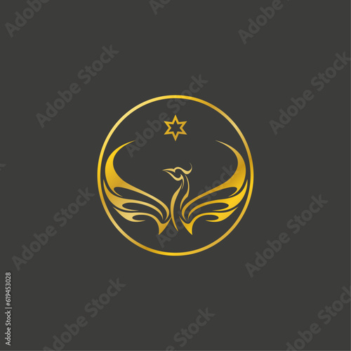 Phoenix Logo Design - Fire Bird - Golden Eagle Symbol - Abstract Gold Bird Vector - Animal Illustration