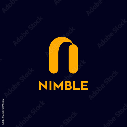 N Alphabet letter logo icon in Yellow and Navy Blue