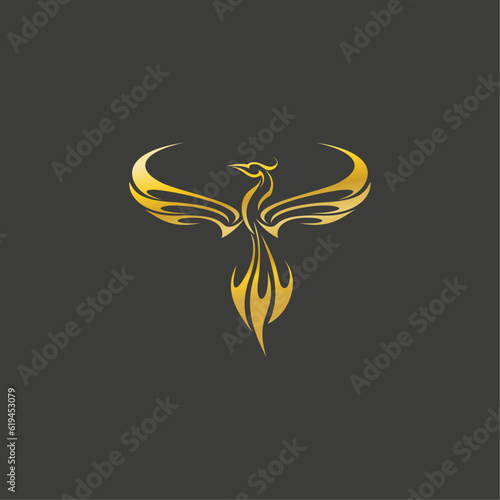 Phoenix Logo Design - Fire Bird  - Golden Eagle Symbol - Abstract Gold Bird Vector - Animal Illustration