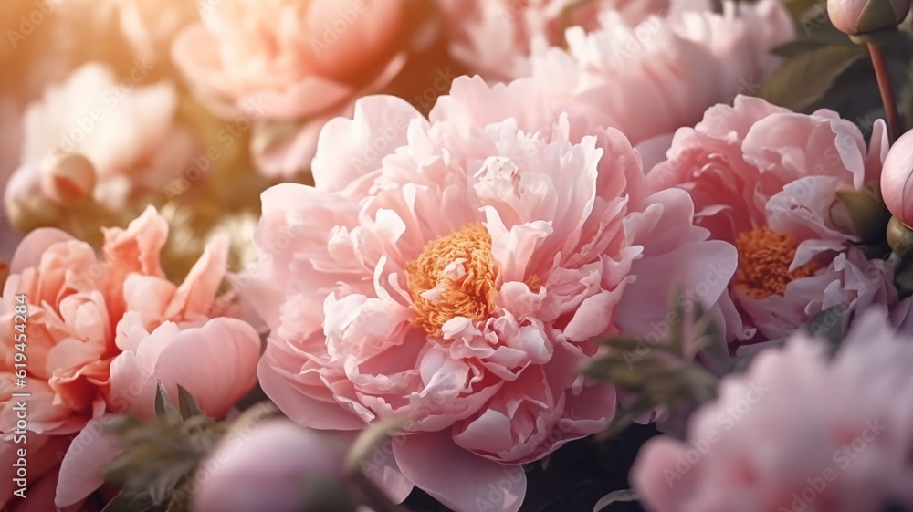 peonies abstract summer background flowers. generative Ai