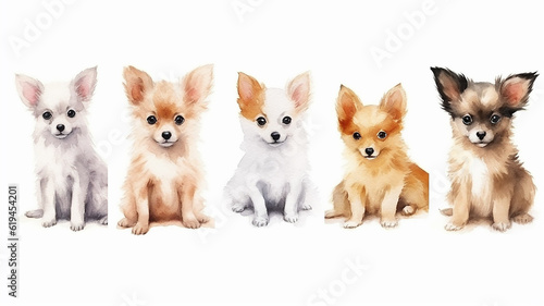 a group of cute watercolor puppies on a white background. generative Ai © kichigin19