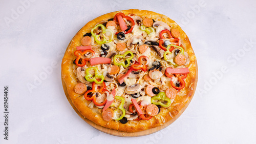 Mixed pizza top view