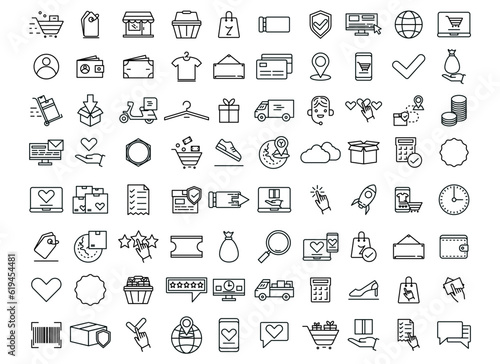 Obraz na plátne Shopping E-Commerce and retail line icons collection set