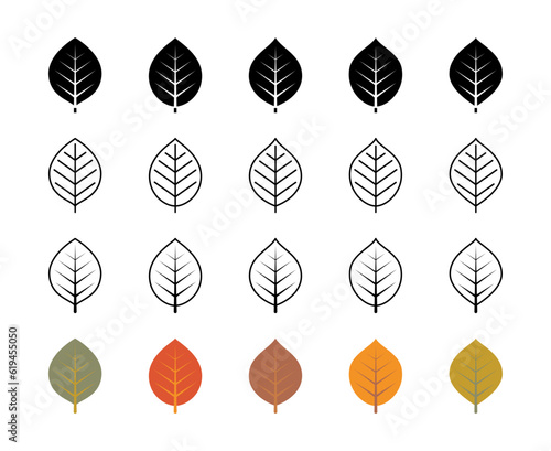 Pear tree leaf vector icons. Isolated pear leaf icon collection for websites on white background.