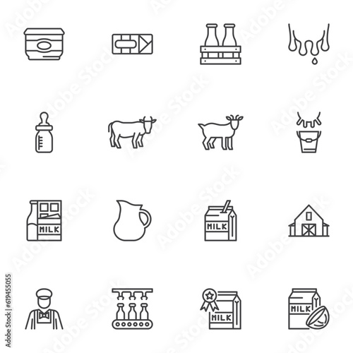 Dairy products line icons set
