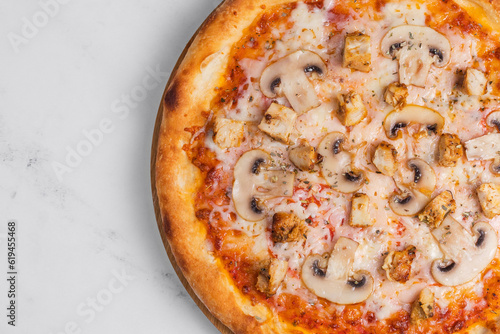 Mushrooms pizza close up