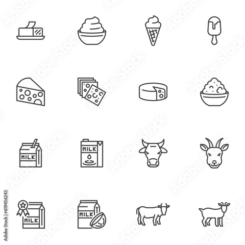 Dairy products line icons set