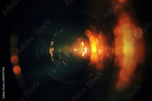 lens flare bokeh chromatic abberation effect on black background, overlay futuristic bladerunner style lens blur