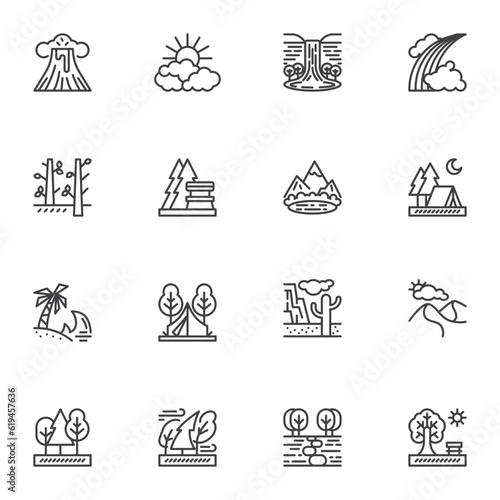 Landscape line icons set