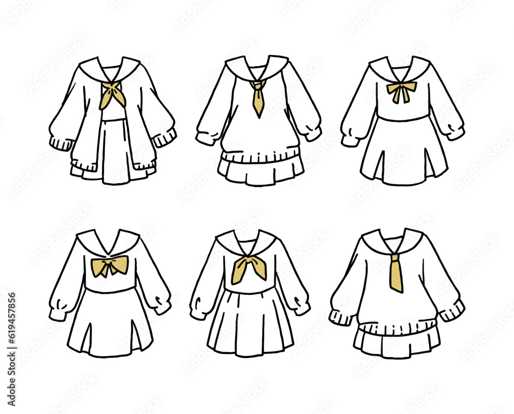 白いセーラー服のイラストセット 白いセーラー服のイラストセット