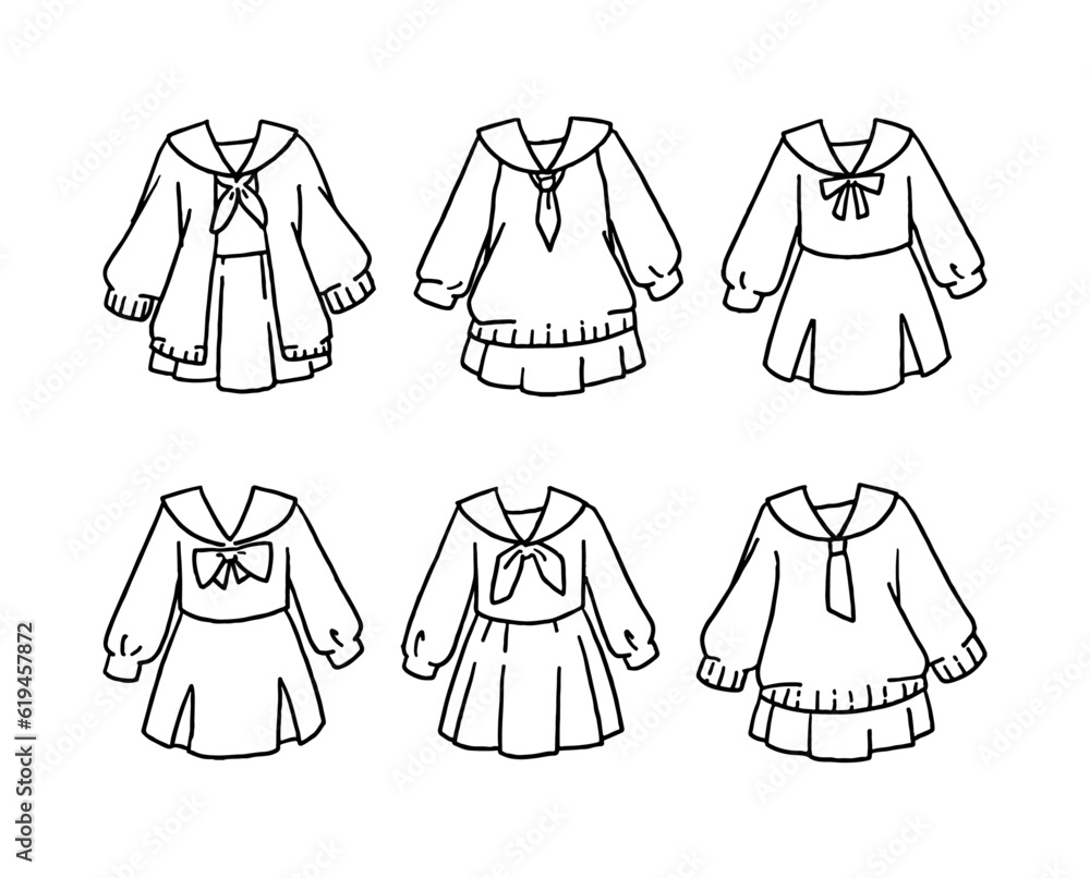 白いセーラー服のイラストセット 白いセーラー服のイラストセット