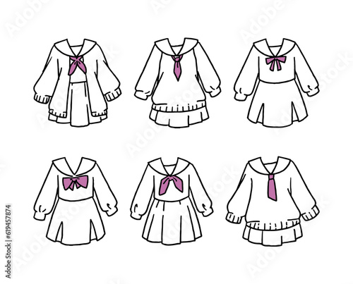 白いセーラー服のイラストセット