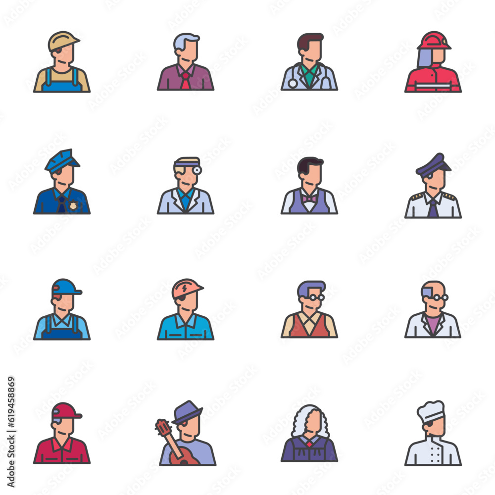 People profession filled outline icons set
