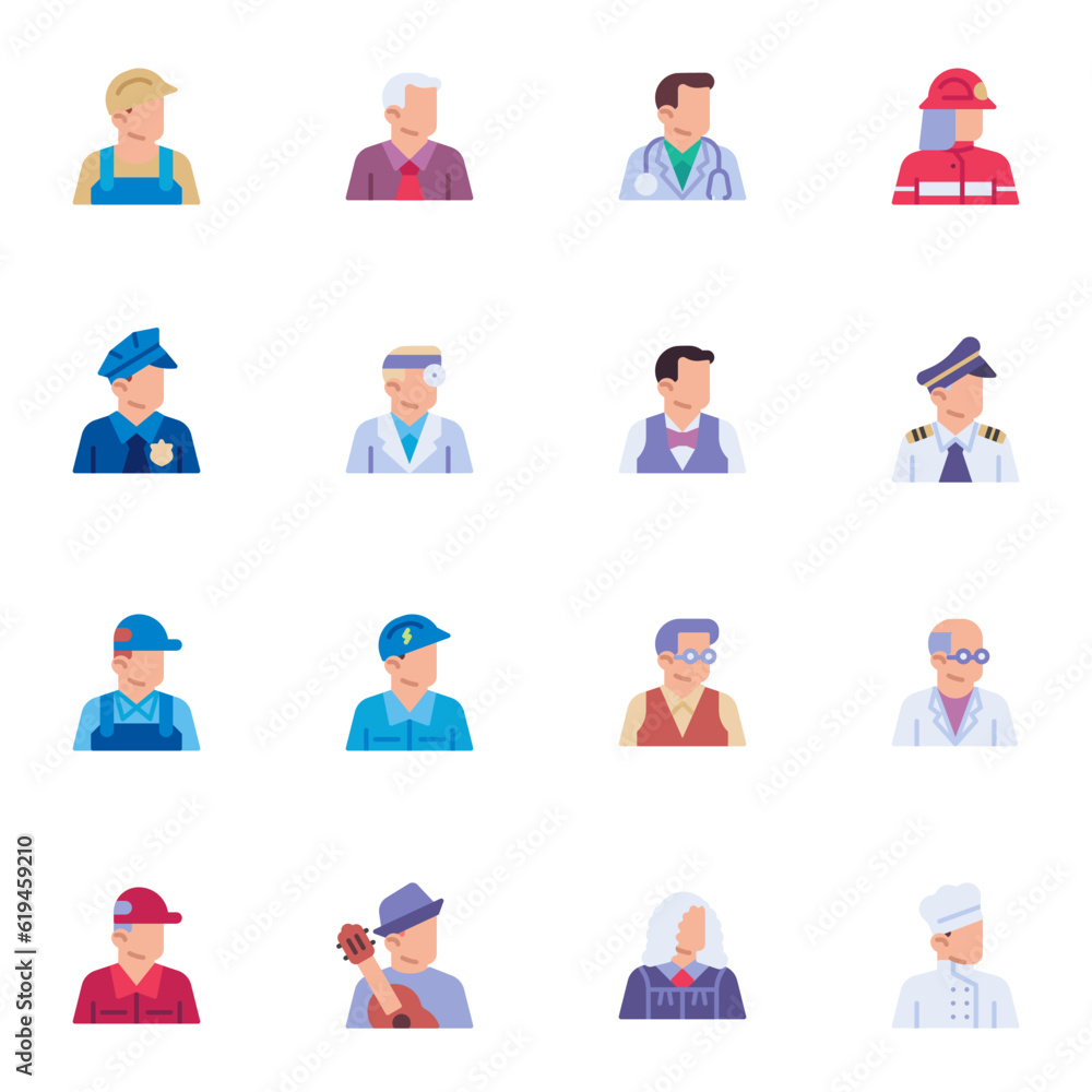 Jobs and Occupations flat icons set Jobs and Occupations flat icons set
