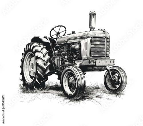 Farm tractor retro sketch. Agricultural machinery vector illustration