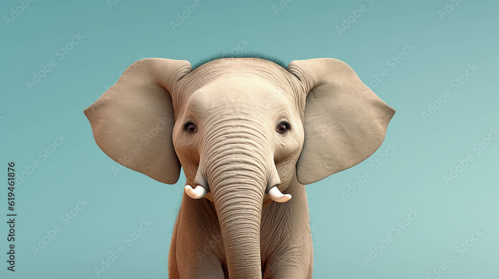 Elephant Looking at the Camera. Solid color background with empty space for text. Web Banner template. Generative AI