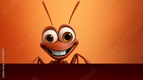Ant Looking at the Camera. Solid color background with empty space for text. Web Banner template. Generative AI