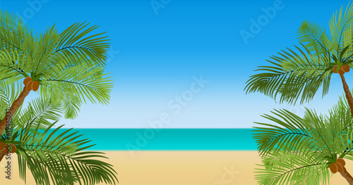 Fototapeta Naklejka Na Ścianę i Meble -  Palm trees on the sea coast. Tropical beach background