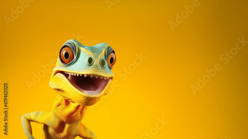 Lizard Looking at the Camera. Solid color background with empty space for text. Web Banner template. Generative AI © s1llu