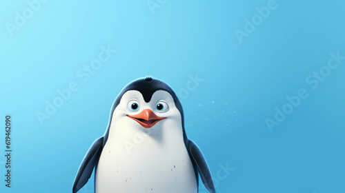 Penguin Looking at the Camera. Solid color background with empty space for text. Web Banner template. Generative AI