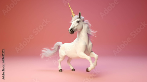 Unicorn Looking at the Camera. Solid color background with empty space for text. Web Banner template. Generative AI