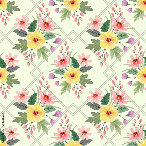 Colorful hand draw flowers seamless pattern. Can be used for fabric textile wallpaper.