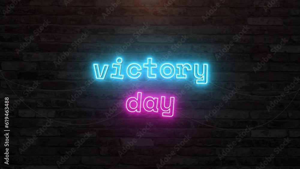 Victory day with neon text effect in wall background. Seamless looping video Victory day with neon text effect in wall background. Seamless looping video