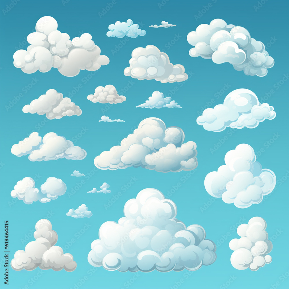 Clouds cartoon set in blue sky - ai generative Clouds cartoon set in blue sky - ai generative