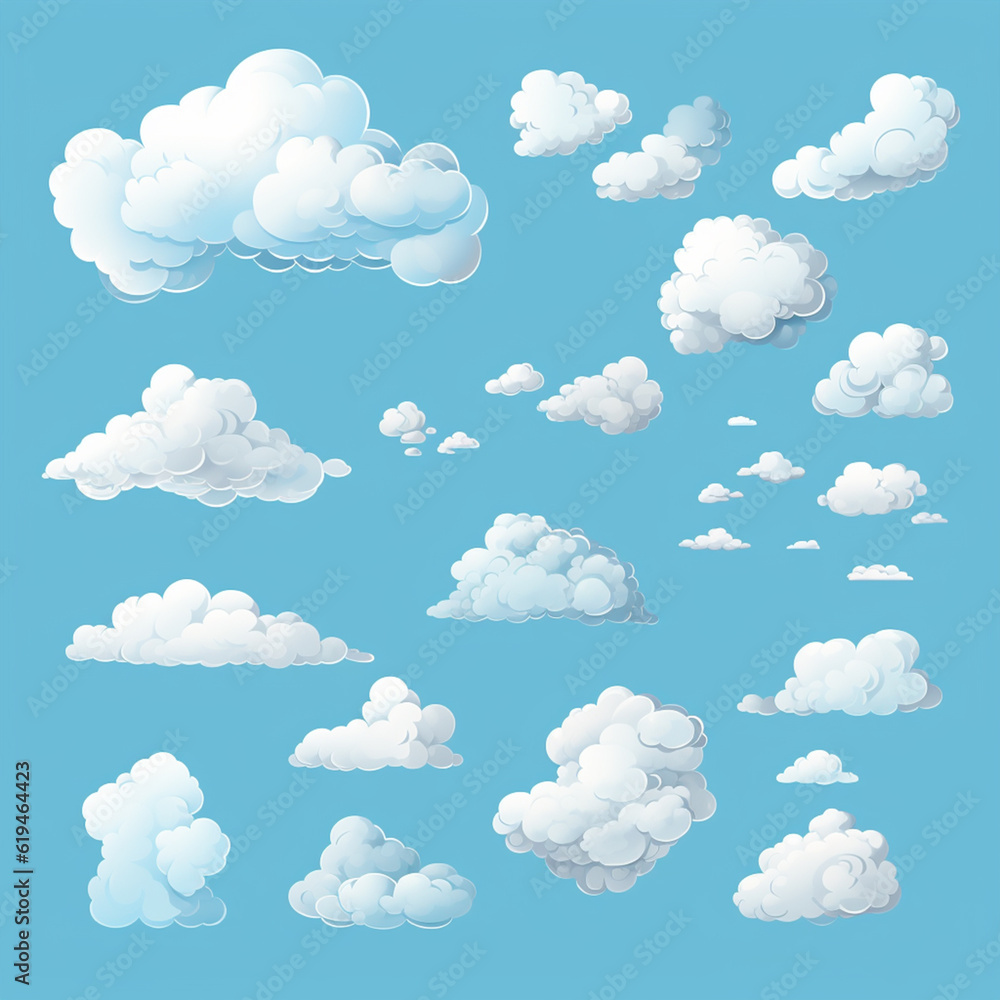 Clouds cartoon set in blue sky - ai generative Clouds cartoon set in blue sky - ai generative
