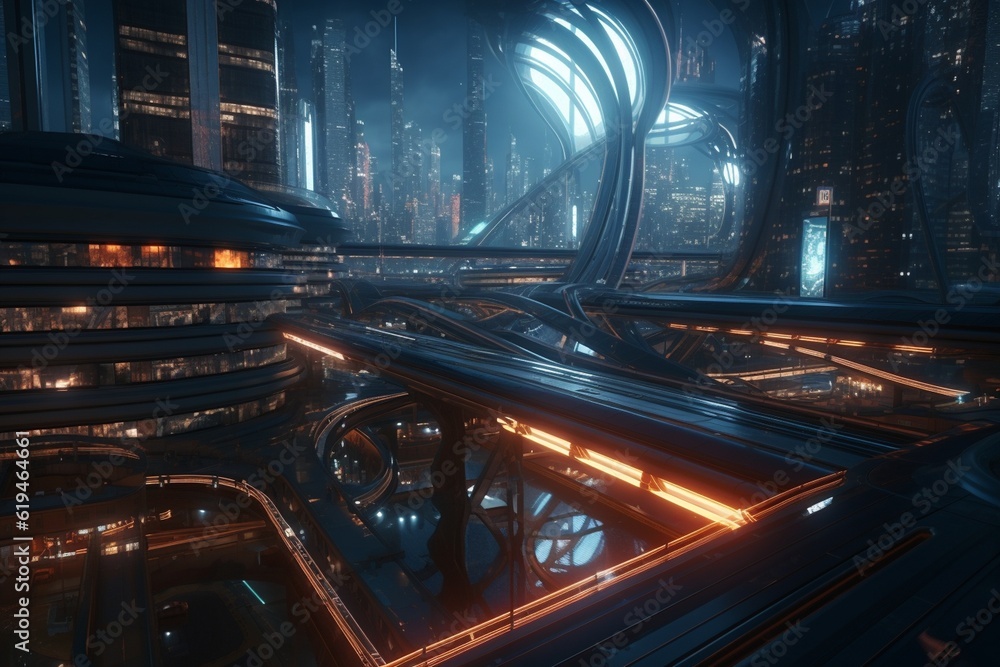 A futuristic cityscape with advanced transportation and infrastructure technology, Generative AI
