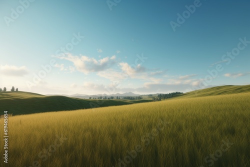 A minimalist landscape with a scenic rolling hills or prairie, Generative AI © Nicacio