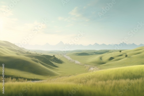 A minimalist landscape with a scenic rolling hills or prairie  Generative AI